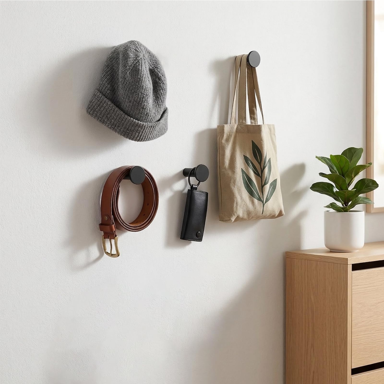 Set di 6 ganci da parete neri a testa tonda monoforo, appendiabiti da parete con viti e tasselli a doppia rete, robusti ganci per cucina, bagno, soggiorno e deposito a parete