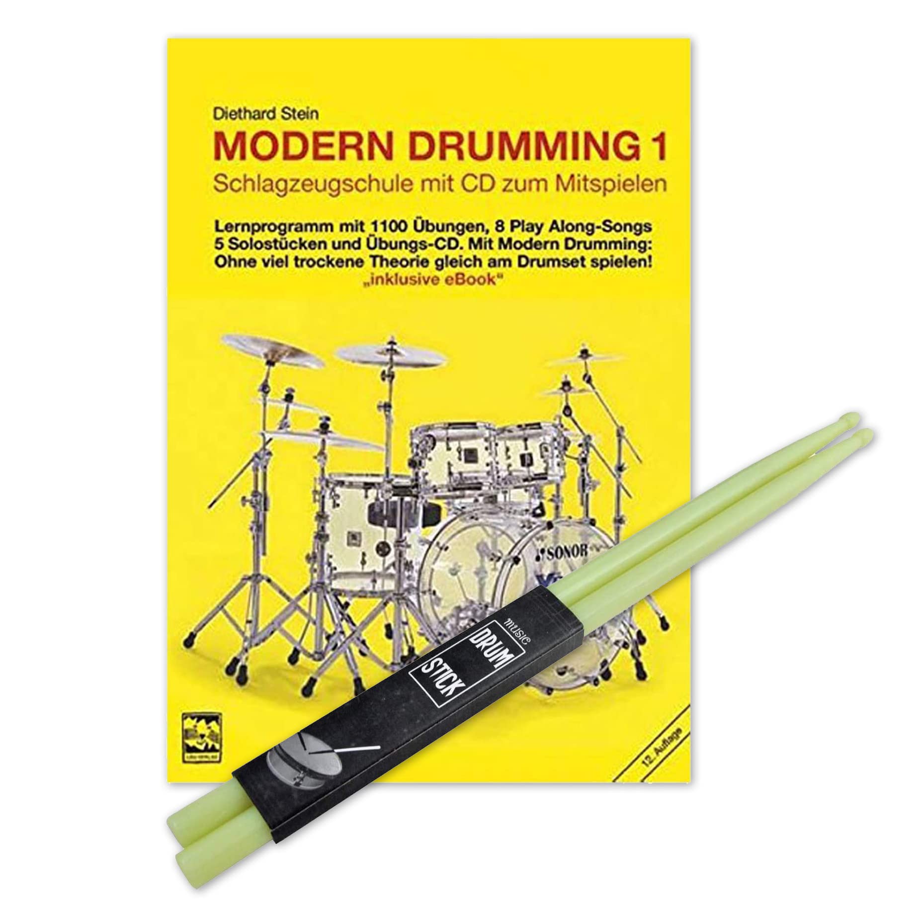 Schlagzeug Starterkit - Modern Drumming Band 1 Schlagzeugschule + Glowing Drumsticks