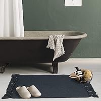 Vista 2 de Seavish Alfombra negra de cocina, 2 x 3 pulgadas, de algodón, tejida a mano, reciclada, alfombra trenzada para entrada, para lavandería, baño