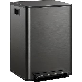 HOMCOM Kitchen Bin 2 x 30 L Softclose Lid Black 47.7 x 37.5 x 66.8 cm