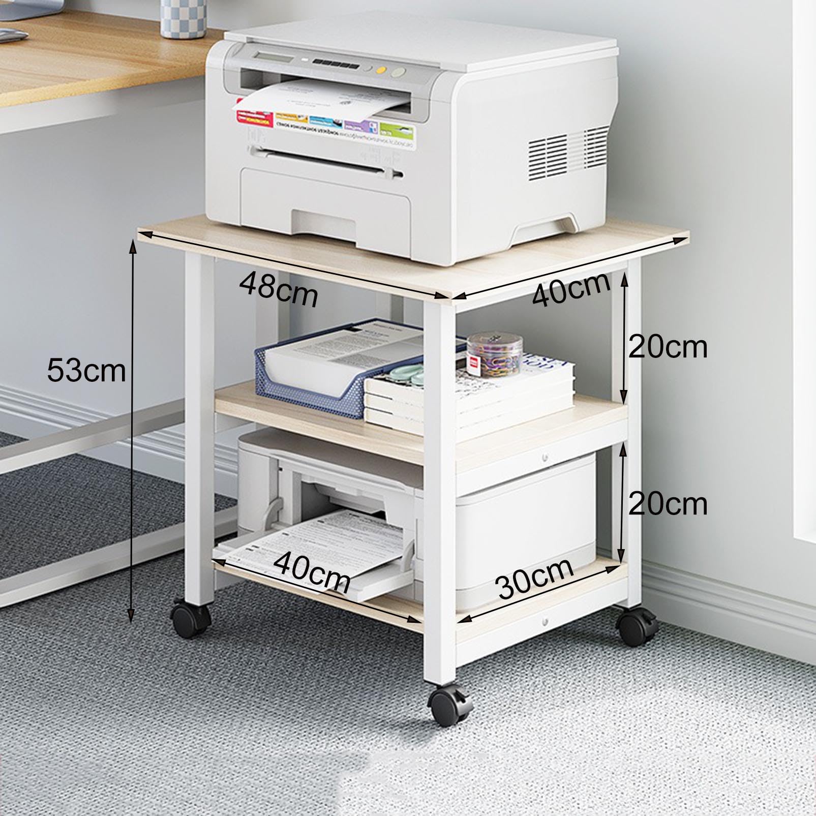 Carrito de soporte para impresora láser con ruedas, estante multiusos resistente, para copiadora, estante de microondas, soporte para trituradora y estante organizador de papel, carrito de