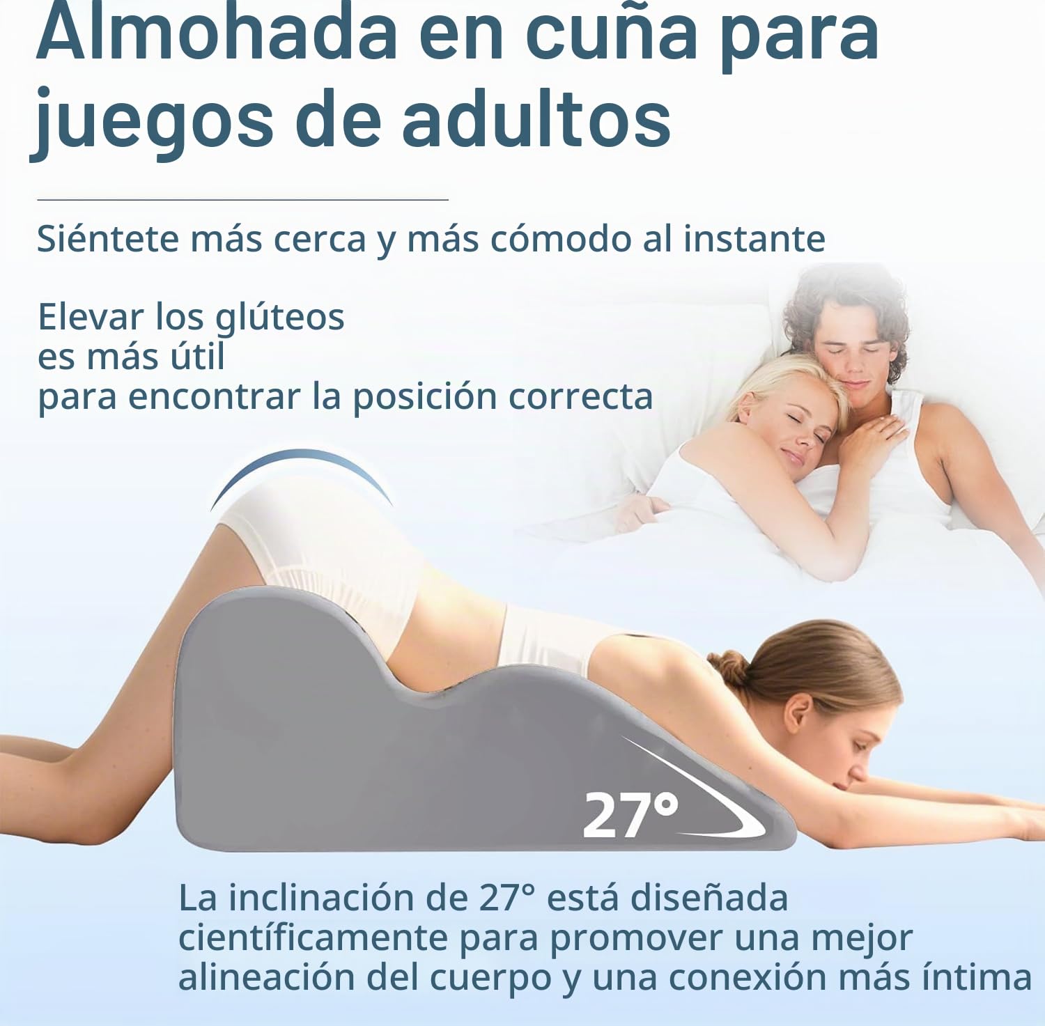Almohada de Pareja para intimidad: cuña de Espuma viscoelástica con elevación de 27° para un Soporte Profundo, Mejor Postura y Comodidad.,Gris