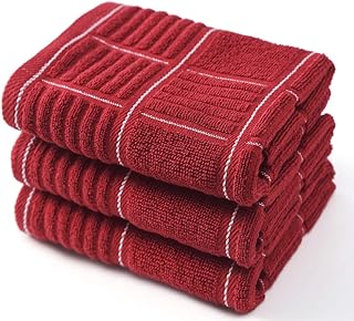 ANYI Paños de Cocina Resistentes y absorbentes con Lazo para Colgar, 100% algodón, paños de Cocina (16 x 26 Pulgadas, Juego de 3, Rojo Blanco)