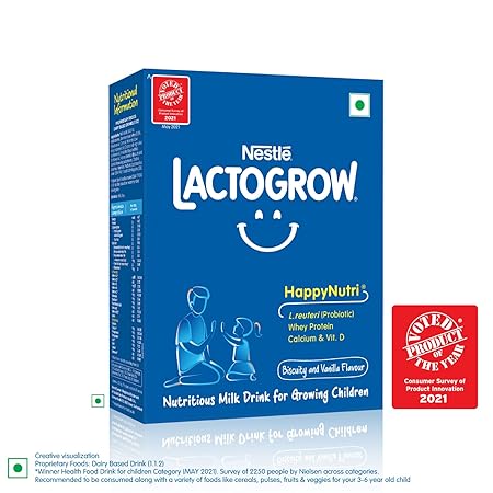 Nestl? LACTOGROW, Nutritious Milk Drink for growing children/kids/toddlers, nutrients for immune system function and growth, 400gm, (Milk Powder, Health and Nutrition)/Biscuits and Vanilla Flavour.