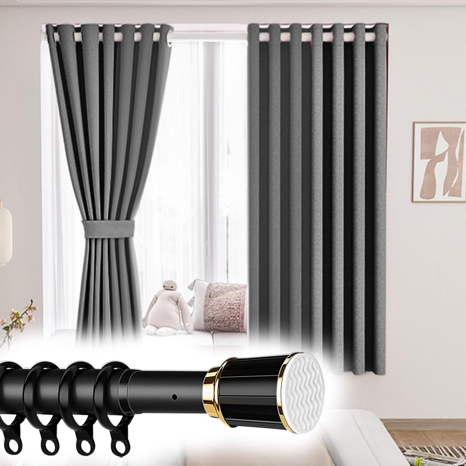 Adjuble ain Tringle à vêtements et douche sans perçage pour chambre à coucher, salle à manger et salon (noir, 310-400 cm)