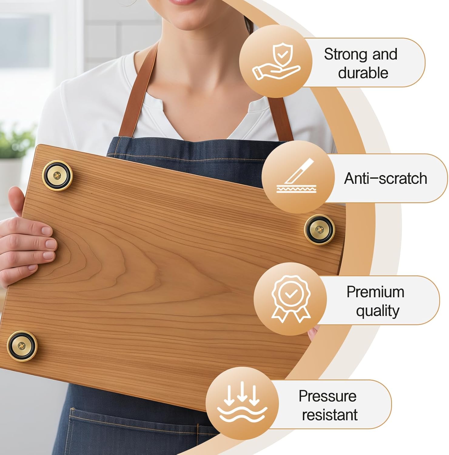 Primst 8 Pack Brass Cutting Board Feet with Non Slip Pads and Screws,1.18 x 0.39 Inch Rubber Feet for Cutting Board for Furniture Chair Cabinet Electronics