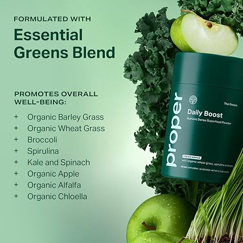 Miniatura 5 de Proper, The Greens Daily Boost Organic Greens Powder - Alimentos integrales, sabor a manzana, superalimento vegetal con pasto de trigo, espirulina,