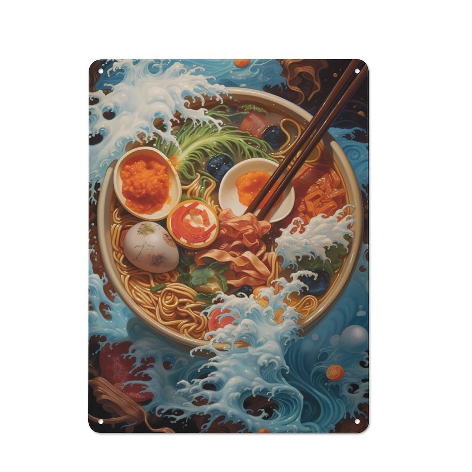 Junmoney Wave Off Kanagawa Ramen Vintage Tin Sign 40X30cm With For Garage Wall, Suited To People Furnishing A Garage