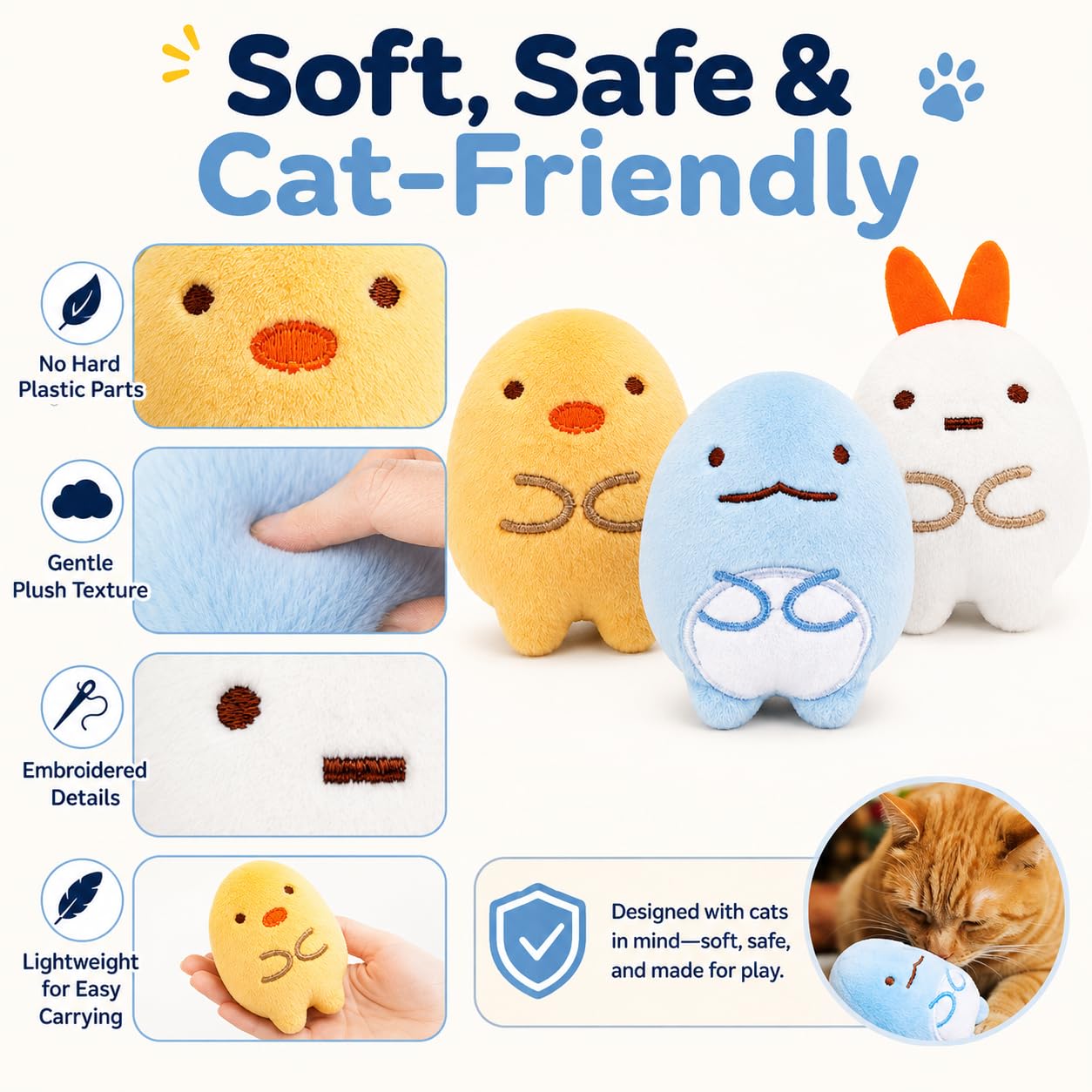 Lot de 6 jouets interactifs en peluche à mâcher pour chat d'intérieur - Jouets à mâcher - Soulage le stress - Cadeaux pour les amoureux des chats