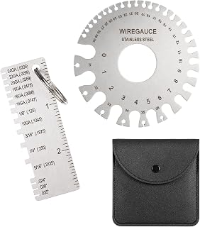 2 Pack Sided Stainless Steel Wire Gauge Round Dual and Metal Sheet Thickness Gauge Standard Wire Gauges Size for Welding Metal Sheet Cable Measurement Gauges with Leather Pouch