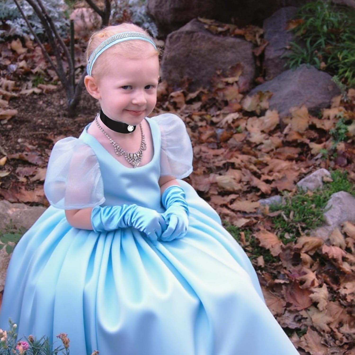 Princess Costume Accessories, Blue Rhinestone Headband, Long Satin Gloves & Choker Set: Ideal for Cosplay, Halloween, Prom, Themed Party & Elegant Occasions - Image 4