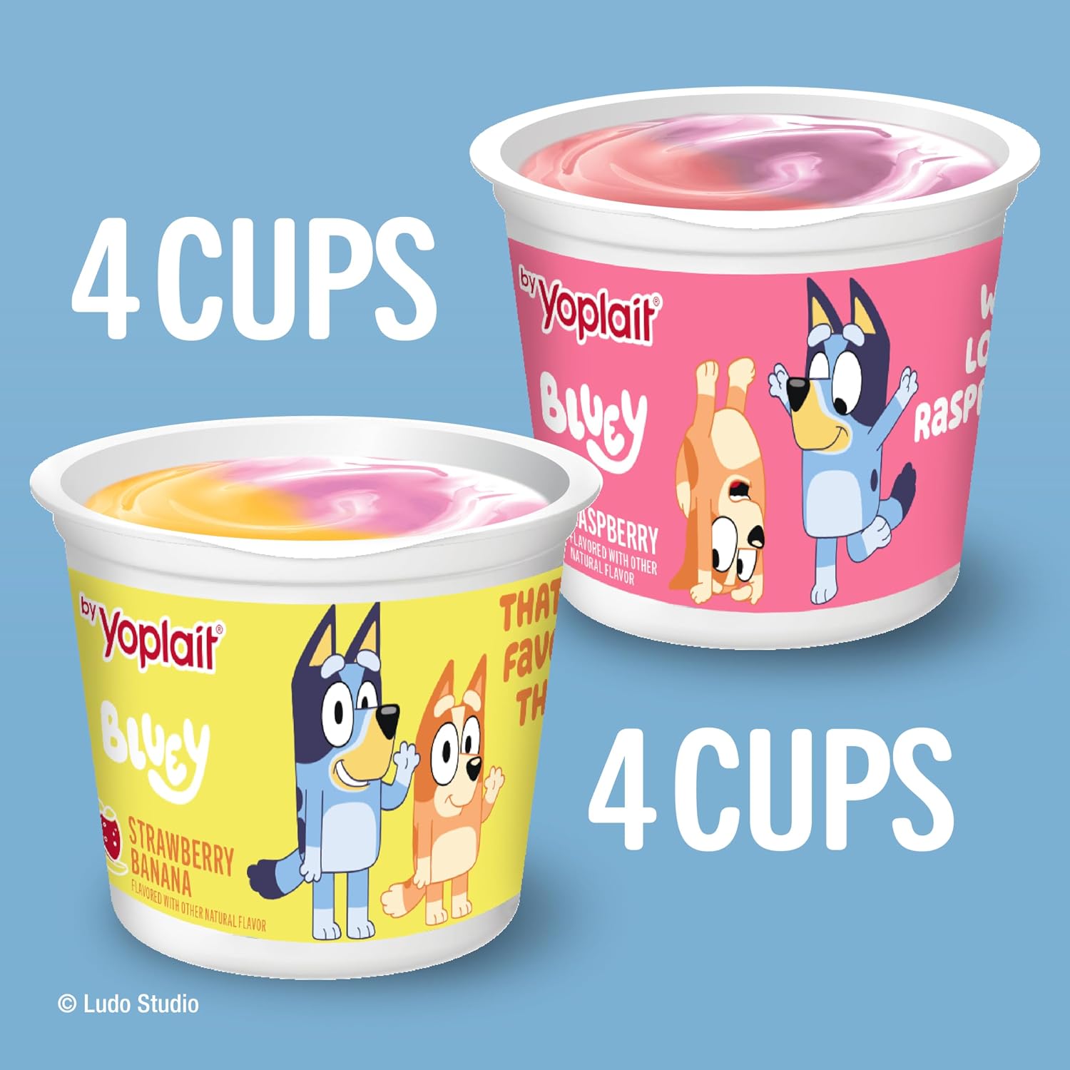 Yoplait Low Fat Kids Yogurt Cups, Bluey Variety Pack, Strawberry Banana and Raspberry, Gluten Free Snacks, 8 Ct, 32 oz