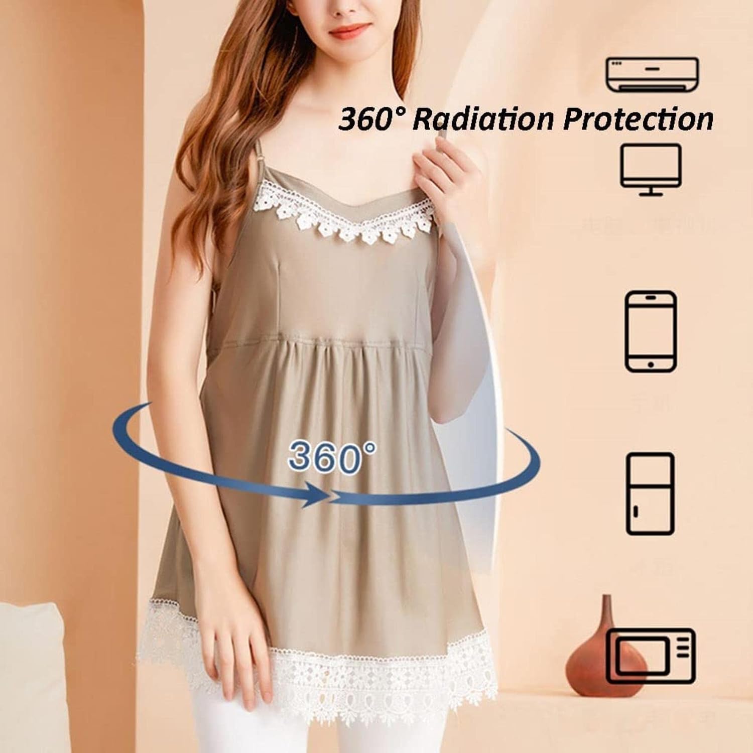 Double-Layer Anti-Radiation Pregnancy Clothes Silver Fiber Tank Dresses Protection Shield 360° Tops Camis
