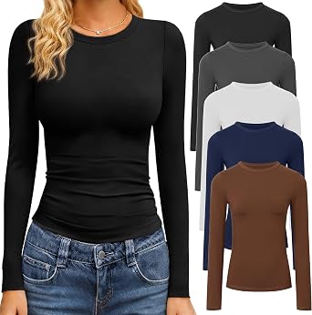 GAYHAY 3 Pack Long Sleeve Shirts for Women Basic Tops Crew Neck Fitted Tight Workout Tees Y2K Clothes Going Out Fashion 2025