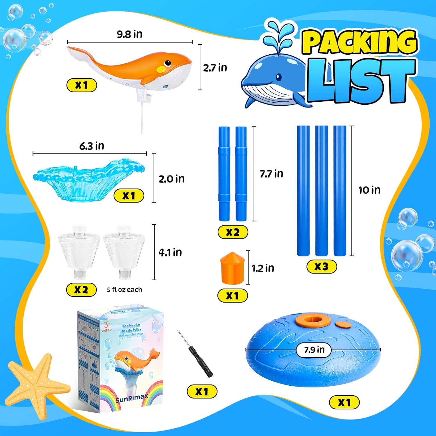 Standing Bubble Machine for Kids Outdoor, Whale Bubble Torch with Light Lamp Music, 47" Adjustable Height Automatic Bubble Blower Maker Fountain Tower, Stand Up Outside Bouncer Handheld Lanterns Toys