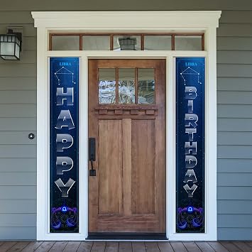 Constellation Libra Banner Happy Birthday Backdrop Astronomy Themed Libra Gifts for Front Door Proch Women Men Zodiac Birthday Party Decorations Libra Party Libra Birthday Party Supplies Decor