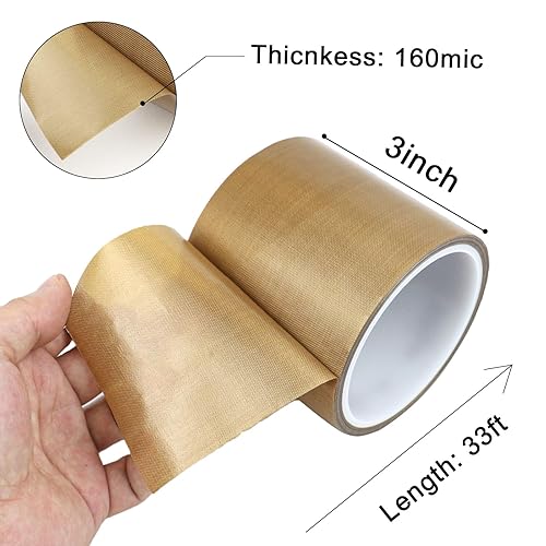 Miniatura 5 de HZCOYIM Cinta adhesiva de fibra de vidrio de teflón, (3 pulgadas x 33 pies x 0.007 in) Cinta adhesiva de fibra de vidrio recubierta de PTFE de alta