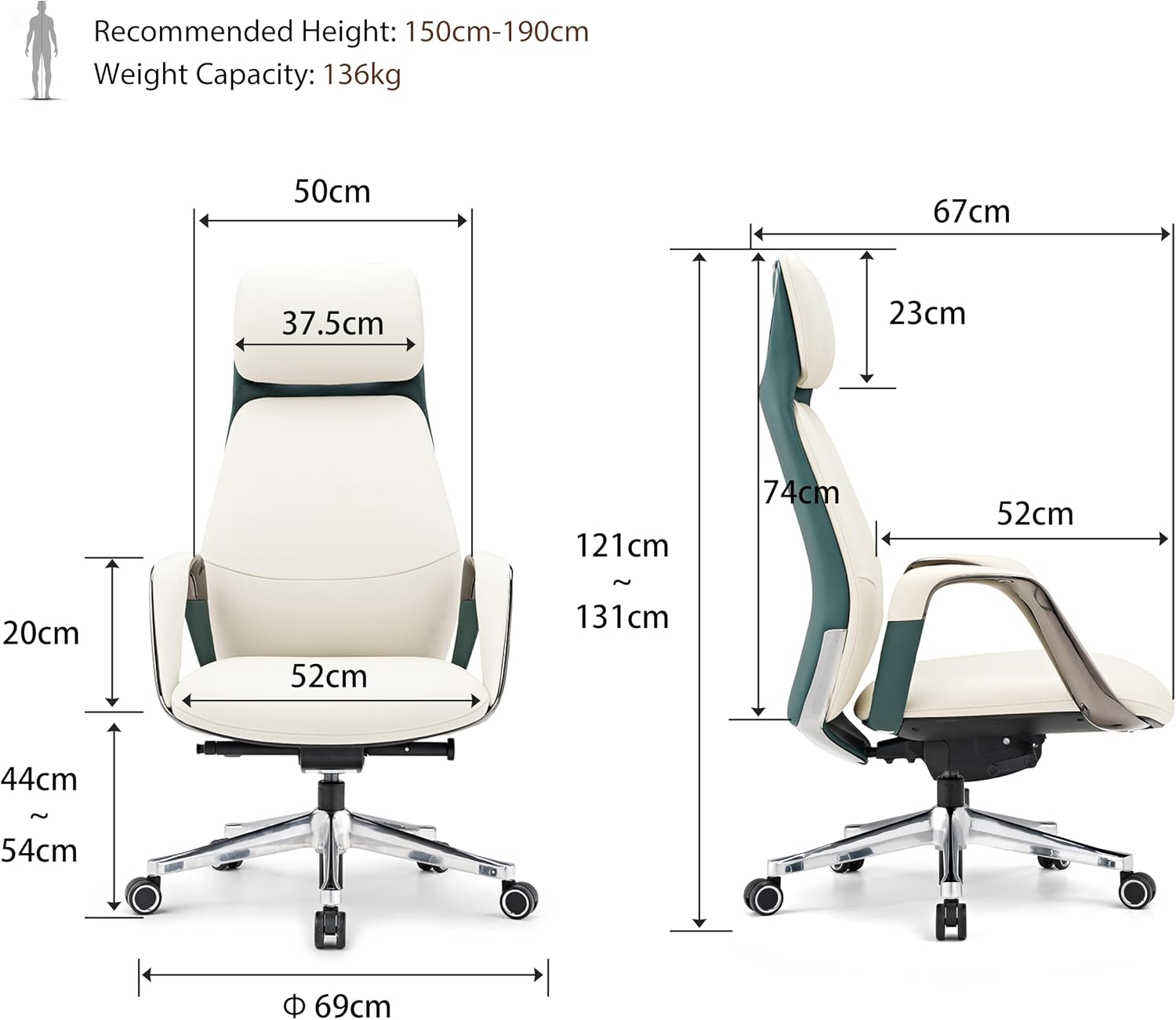 Office Chair Specifications.pdf EUREKA ERGONOMIC Executive Office Chair (Model ERK-OC07-OW) User Manual