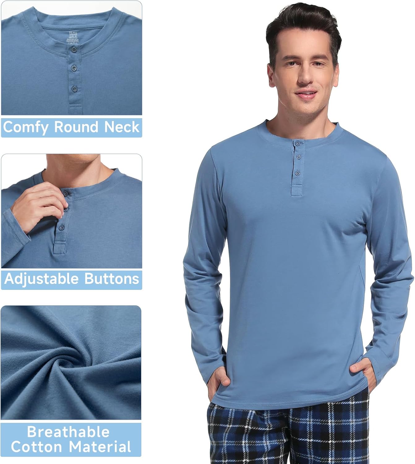 DG Hill Pajama Pants Men - Flannel Pajama Pants Fleece PJS Sets Cotton Top - Mens Pajama Set PJ Sleep Pant Loungewear Sets - Image 3