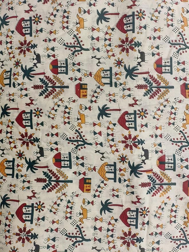 Pure Cotton Jaipuri Hand Block Printed Kurti Fabric – Ethnic Dress Material, Off White (1 Meter)-image-41