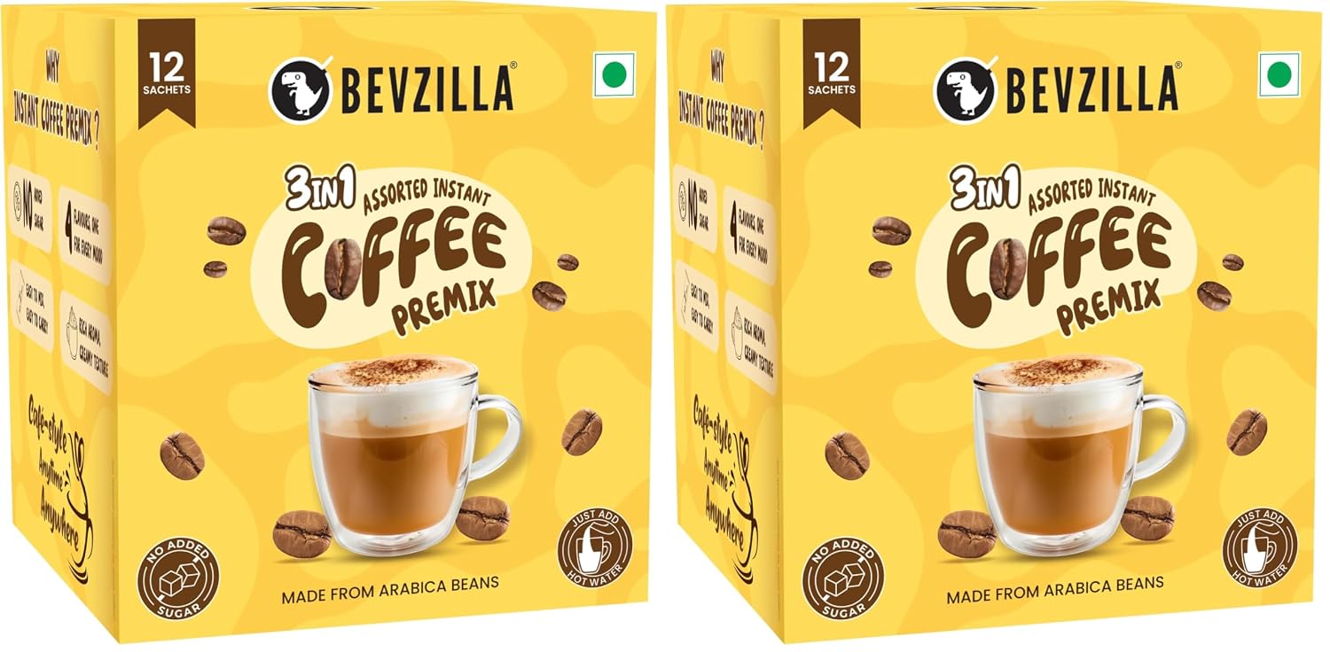 Bevzilla 3 in 1 Coffee Premix | Zero Added Sugar | Instant Coffee Premix | Rich Taste Without Sugar | Daily Coffee Premix (Pack of 24)