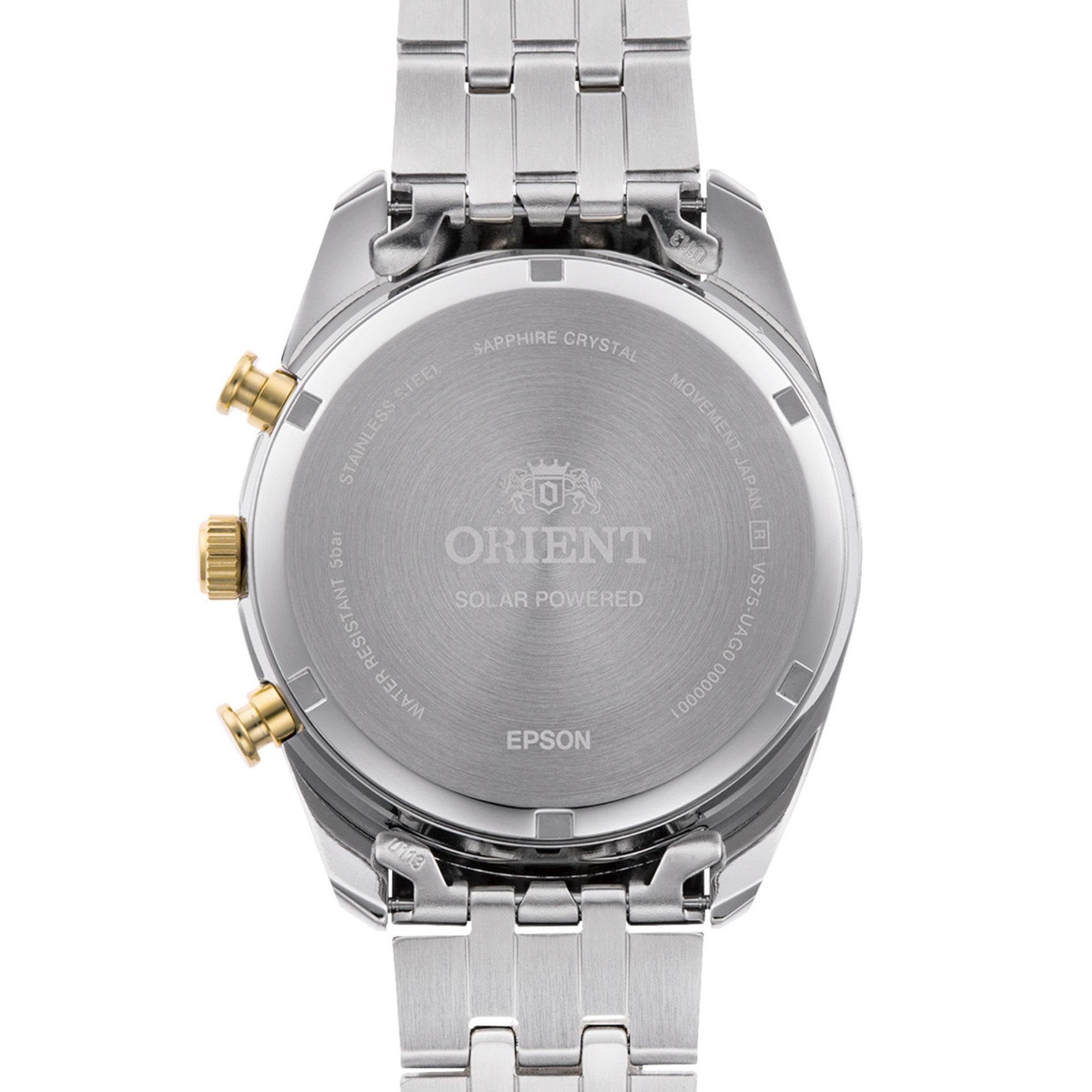 Orient Stretto Solarny Chronograf z białym cadkiem i paskiem ze stali nierdzewnej dla mężczyzn RA-TX0302S10B, biały, klasyczny