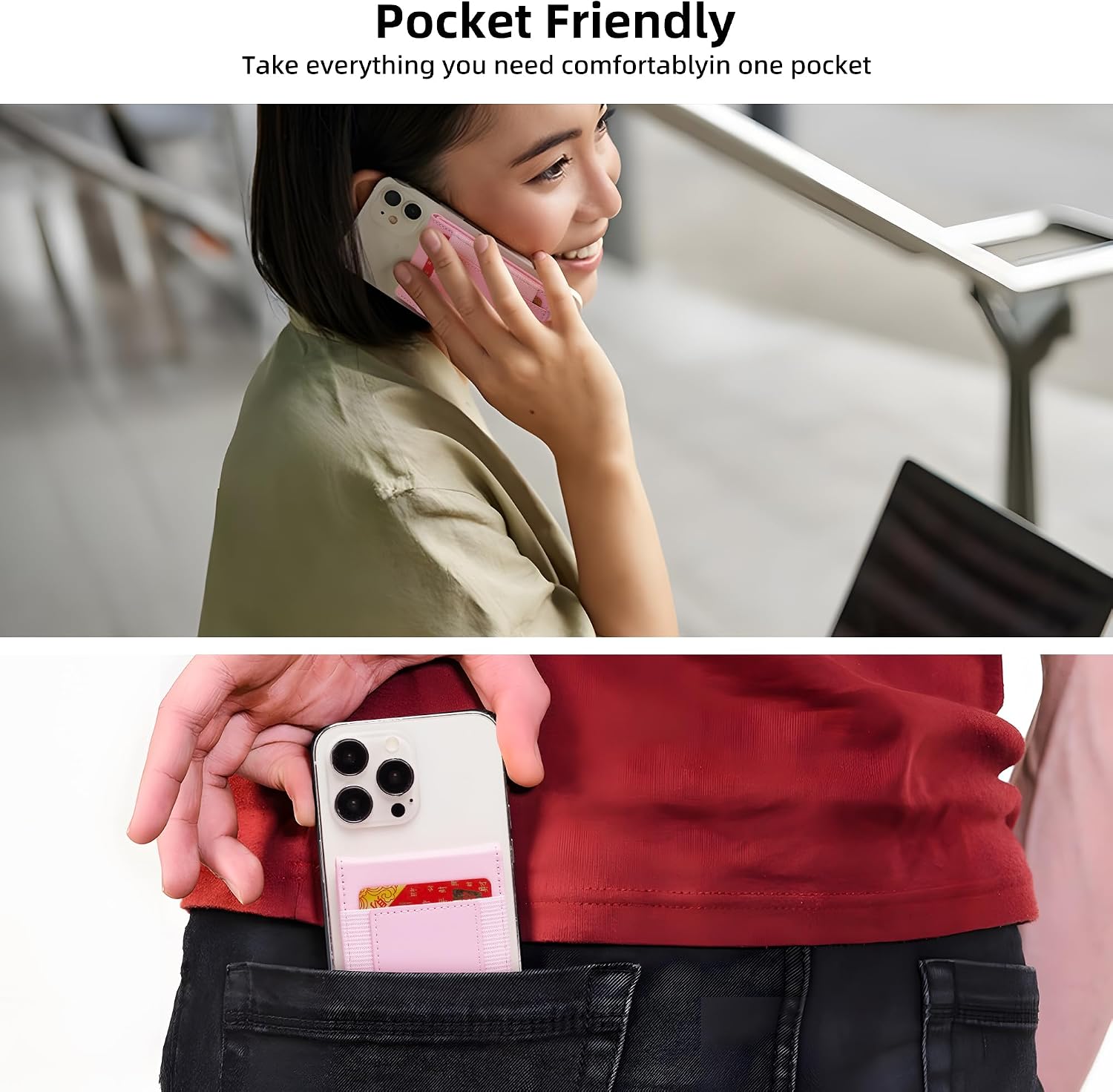Stretchy Magnetic Wallet for iPhone Leather Magnetic Wallet Card Holder Wallet with Adjustable Stand [Hold 9 Cards] Phone for Apple 12 13 14 15 Pink 1