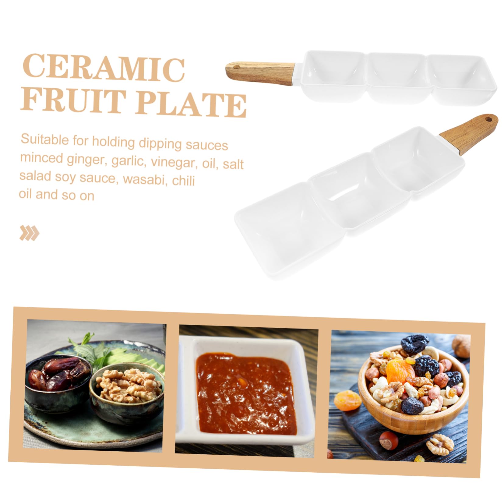 LIFKOME 2 piezas Bol de Cerámica de Compartimentos con Mango para Snacks y Frutas para Salsas y Aperitivos Casa o