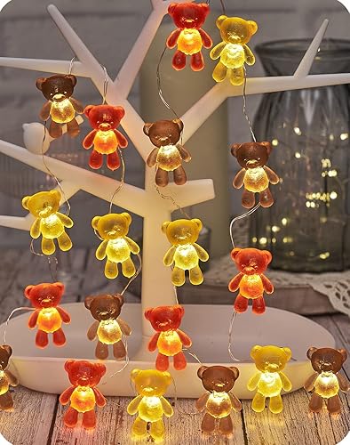 Miniatura 7 de Guirnalda de luces decorativas de oso de peluche, luces decorativas con temática de hadas para decoración de fiestas, control remoto de 8.5 pies, 20