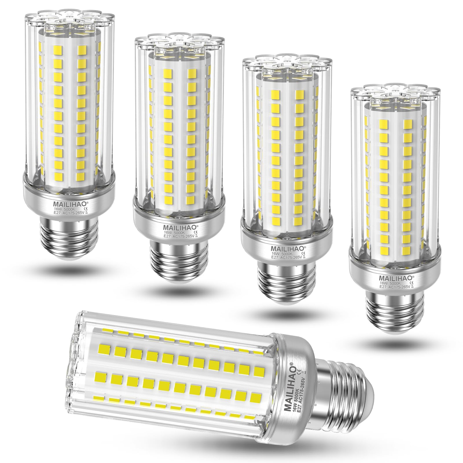 MAILIHAO E27 Cool White LED Bulb, 16W 2050 Lumen LED Lamp Equivalent Halogen Bulbs 100-150W, Daylight 5000K, E27 LED But 360° Beam Angle, Non-Dimmable, Pack of 2