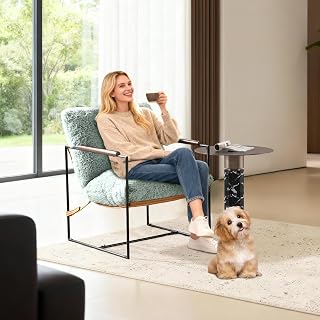 VINGLI 28" Cute Reading Armchair with Removable Seat Cushion & Tan Microfiber Seat Base, Plush Upholstery Sling Modern A