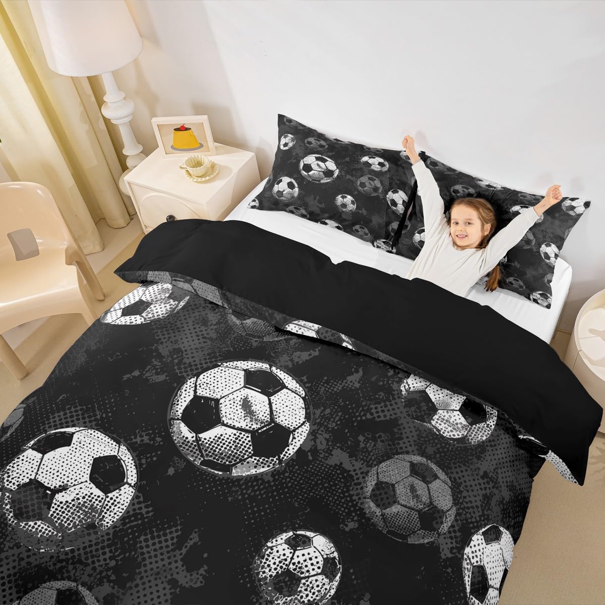 Erosebridal Soccer Comforter Cover Football Duvet Cover for Boys Teens Sport Themed Bedding Set Twin Ball Gaming Bed Cover Black Gray Grunge Room Decor 2pcs with 1 Pillow Case Lightweight Soft Bed Set image 2