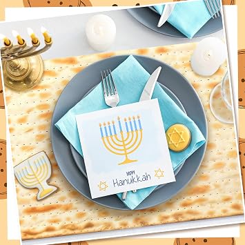 Peryiter 100 Pcs 14 x 10 in Passover Matzoh Paper Place Mats Disposable Plagues Paper Placemats for Jewish Holiday Party Decorations Dining Table Rectangle Table Mats Passover Placemat