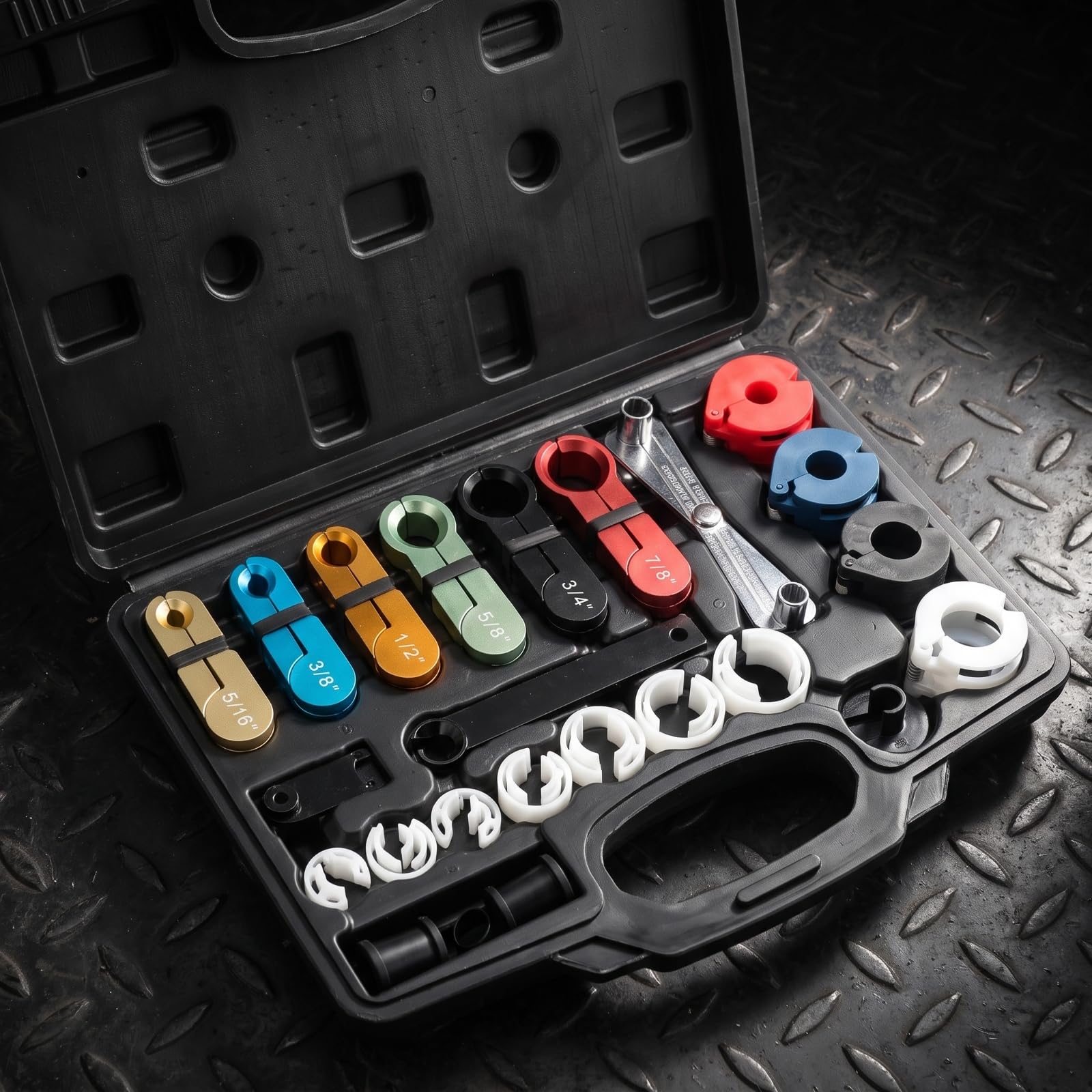 KESOTO Juego de Desconexión Automotriz Kit de Herramientas para Conexiones Adaptadores de Desenganche Llave de Ajuste Estuche Portátil con Compartimentos, Negro, Modelo De Acero Plástico