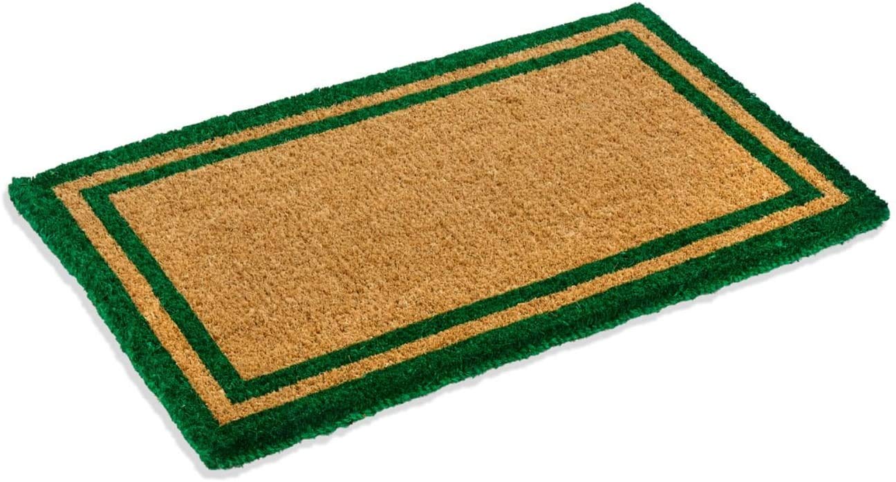 Kempf Green Border Coir Doormat with Non Slip Backing, 30" x 48", Heavy Duty, Natural Fiber Entrance Welcome Front Door Mat, Outdoor Indoor Use