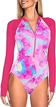 RELLECIGA Women's One Piece Swimsuits Long Sleeve Rash Guard UV Protection Surfing Swimsuit Bathing Suit