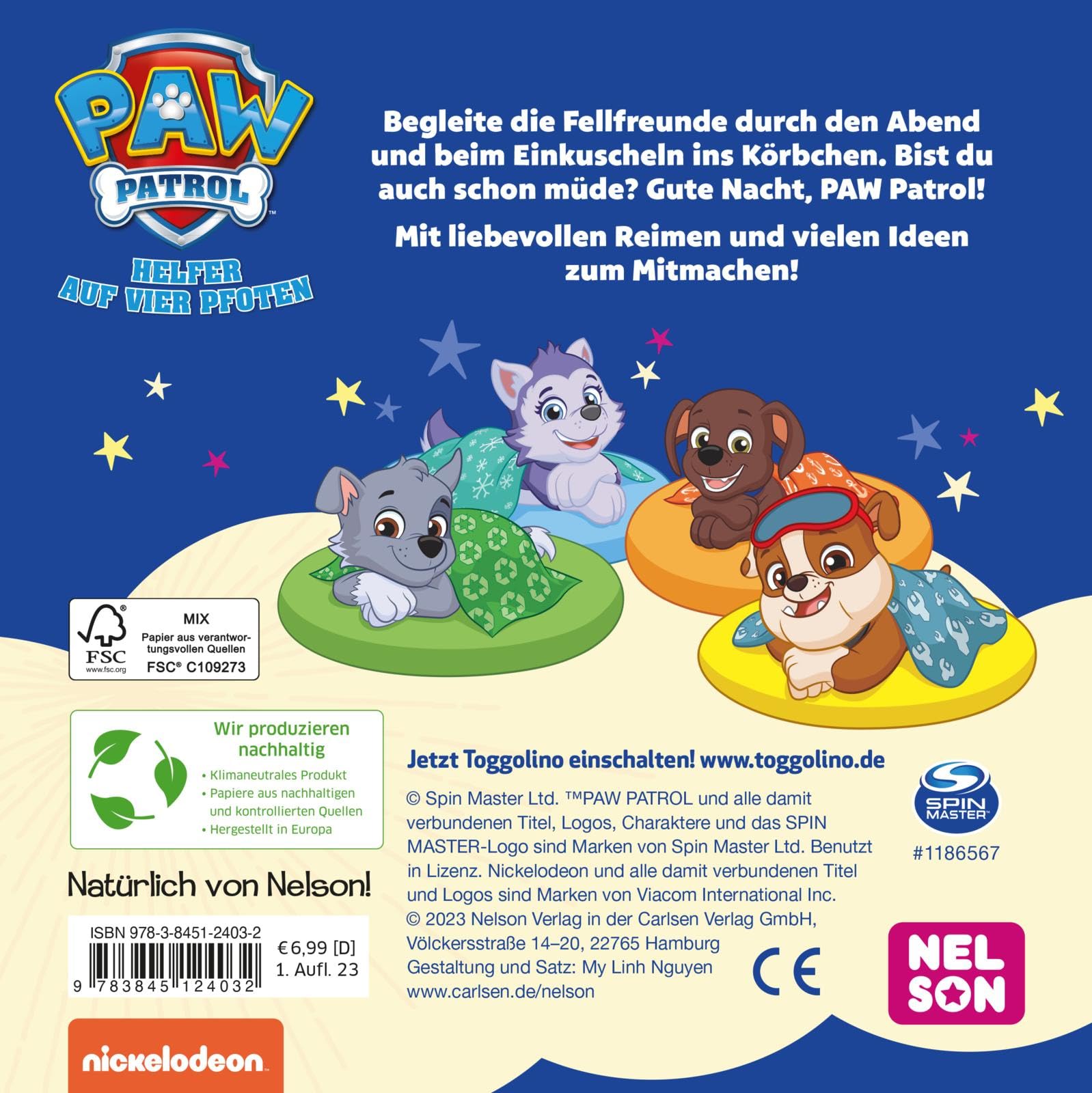 PAW Patrol Pappbilderbuch: Ab ins Bett, PAW Patrol!: Interaktive Gutenachtgeschichte für Kinder ab 3 Jahren | Mit Marshall, Rubble, Chase, Rocky und Skye