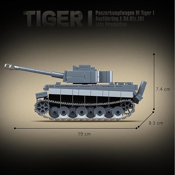 1:32 Tiger Tank Clamping Blocks 503 Pieces WWII Army Military Toys Lightweight Tank Model Kit Combat Truck Building Blocks with Weapons Equipped Creative Gifts for Young People Military Fans