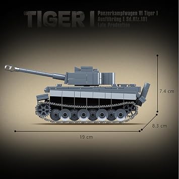 1:32 Tiger Tank Clamping Blocks 503 Pieces WWII Army Military Toys Lightweight Tank Model Kit Combat Truck Building Blocks with Weapons Equipped Creative Gifts for Young People Military Fans