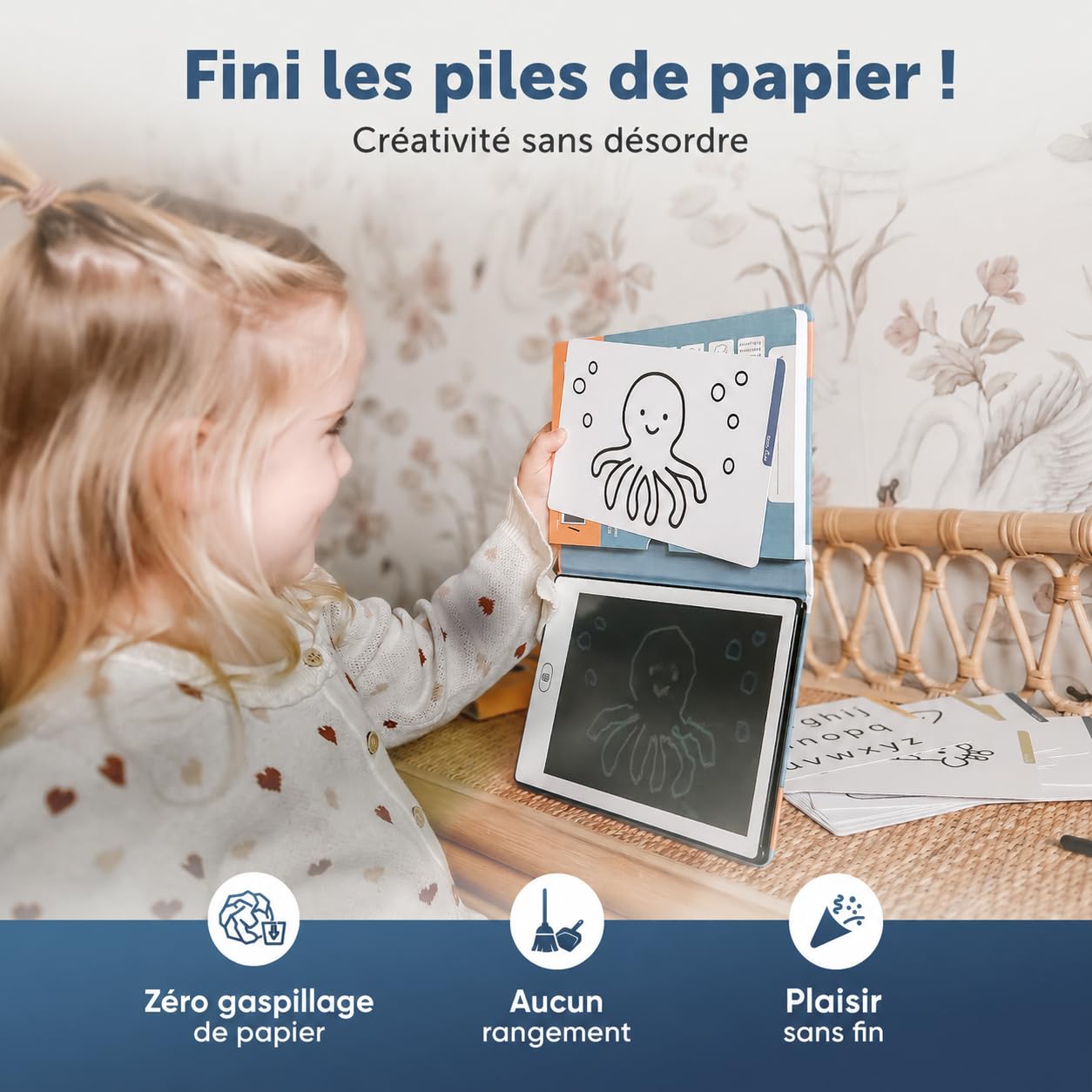 Zazu Fun Tablette à Dessin LCD pour Enfants - 8,5 Pouces Tablette de Dessin avec 40 Cartes de Modèle & Stylo, Fonction d'Effacement & Bouton de Verrouillage - Jouet Éducatif Créatif pour Maison