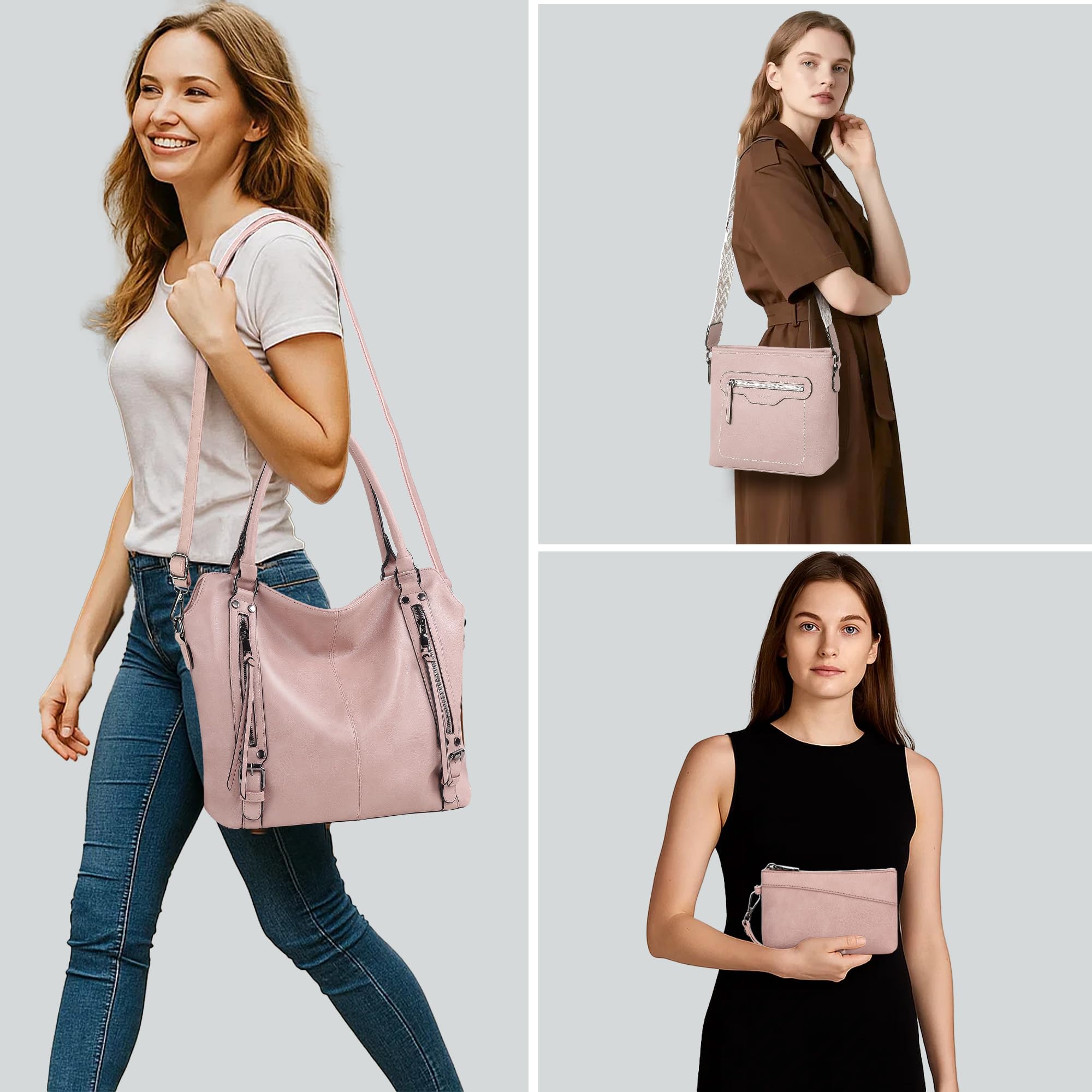 TANTOMI Bolso de mano para mujer, juego de 3 unidades, bolso grande con varios compartimentos, bolso bandolera para mujer con asa, bolsos de hombro para mujer, para trabajo y viajes