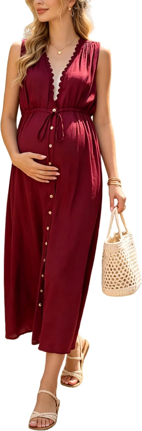 Joyfunear Elegant Lace Maternity Maxi Long Summer Baby Shower Dress Photoshoot