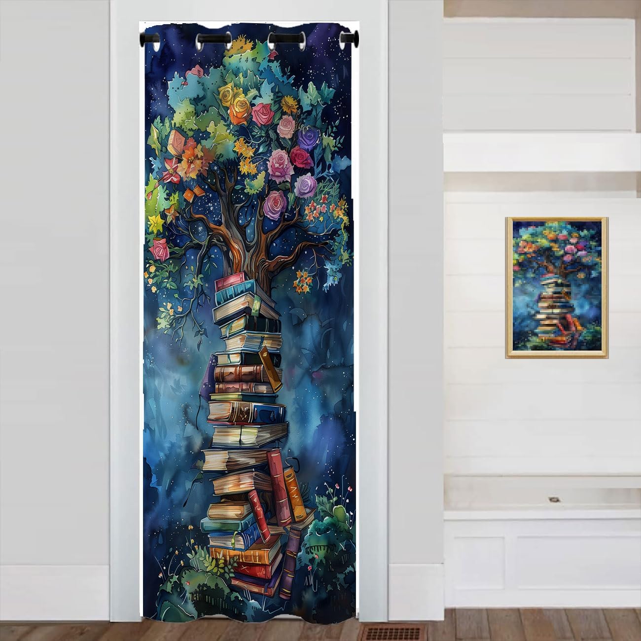 Bookshelf Door Curtain, Enchanted Books Magical Mushroom Fantasy Closet Door Cover Curtain for Kids Boys Girls Teens Room Decor, 1 Panel 42" W X 80" L