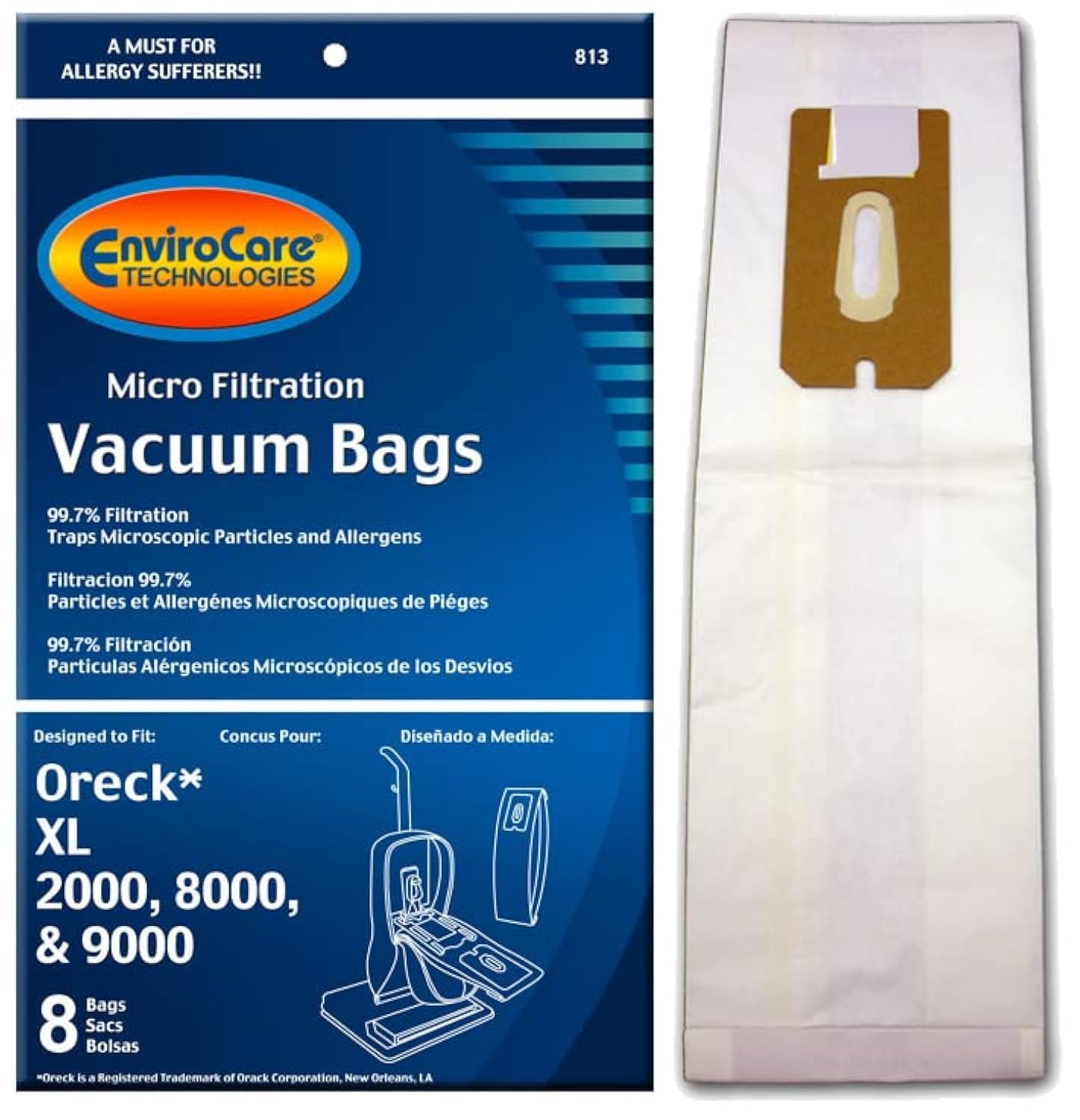 EnviroCare Replacement Vacuum Cleaner Bags Designed to Fit Oreck U2000, XL2100 Series, XL9000 and Commercial Series Uprights 8 Bags