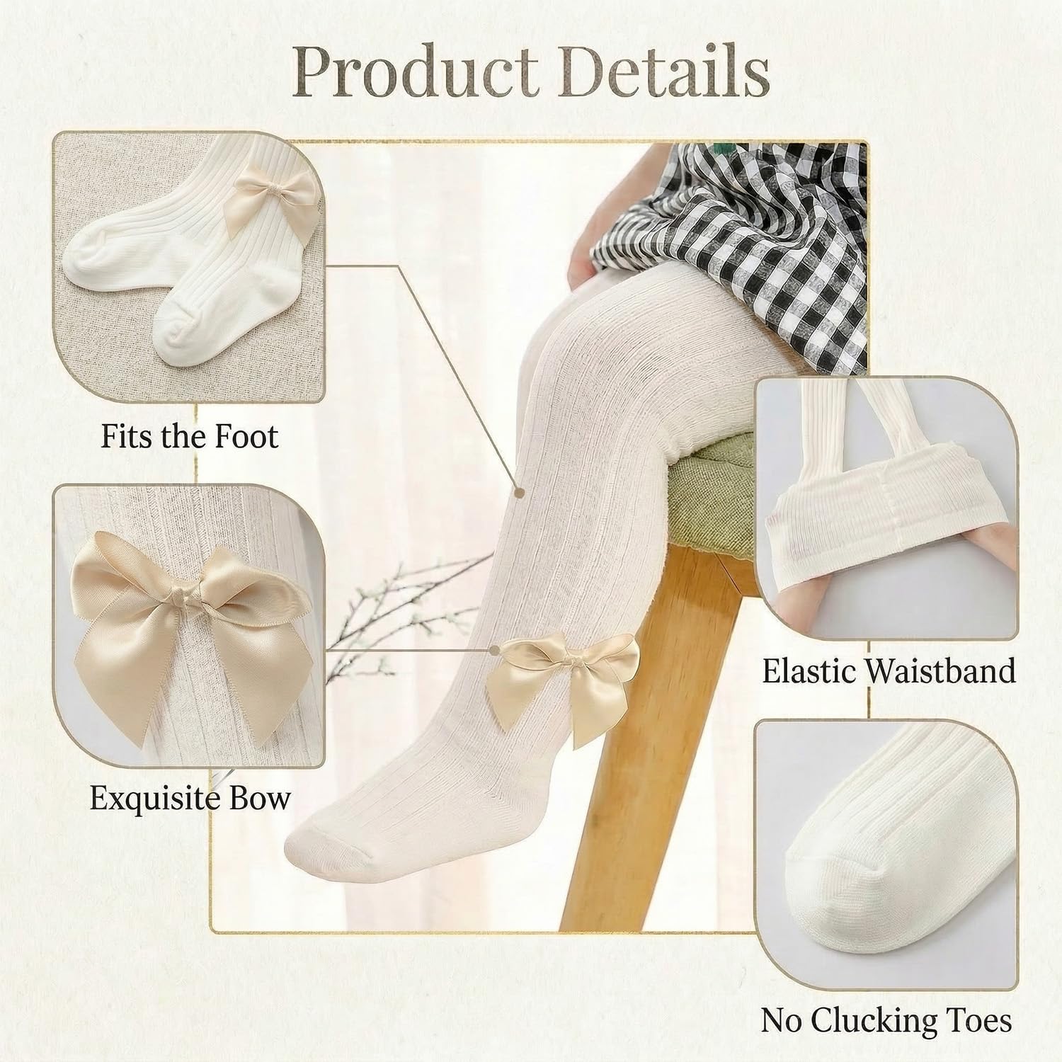 SYGA Girls Mesh Cotton Stockings, Mosquito-Proof Pantyhose with Bow Detail, Infant Leggings for 6-12 Months(White) 2