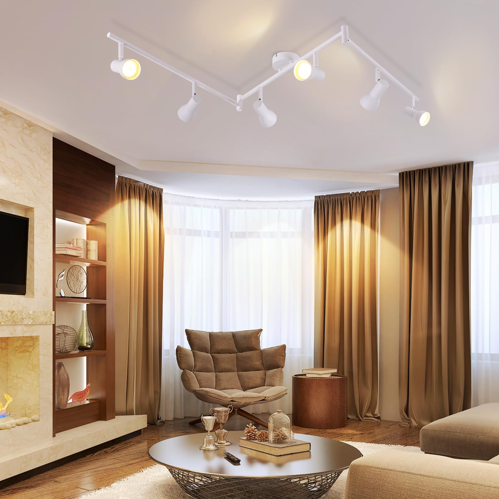 spot plafond 6 ttes, design moderne, 350 inclinable, GU10 mtallique