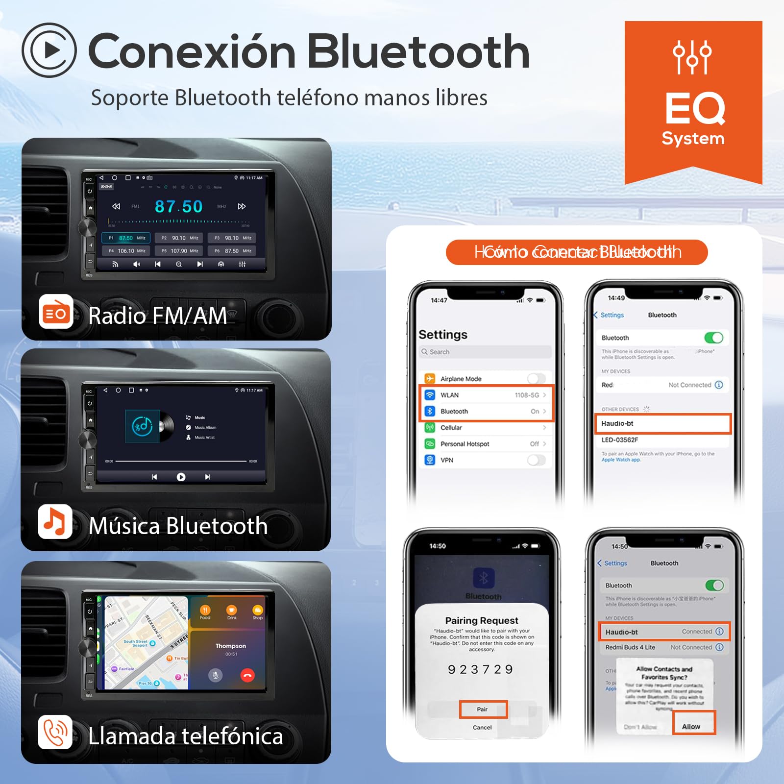 Haudio Radio Coche 2 DIN con Carplay y Android Auto Inalámbrico - Pantalla Táctil de 7 Pulgadas, Bluetooth, Mirror Link, Navegación GPS, Control por Voz, Cámara de Respaldo, FM/Am/AUX