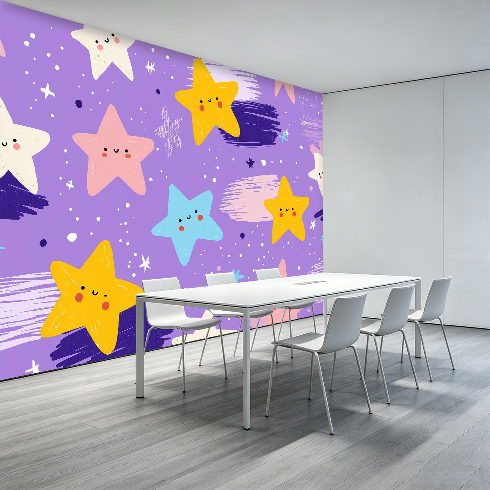 Tapeta w gwiazdki kropki kreskówka 500 x 280 cm panoramiczny gobelin ścienny, ręcznie rysowana tapeta z włókniny do salonu dekoracja ścienna do pokoju dziecięcego