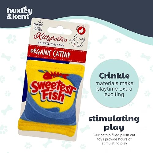 Miniatura 7 de Huxley & Kent Juguete de peluche para gatos, juguete interactivo de hierba gatera para gatos y gatitos, suave con arrugas y hierba gatera, divertido