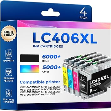 Pristar Compatible LC406XL LC406 Ink Cartridges for Brother Printer Replacement for Brother Ink Cartridges LC406 LC406XL Work with Brother MFC-J4335DW J5855DW J6555DW J6955DW Printer,4 Pack High Yield